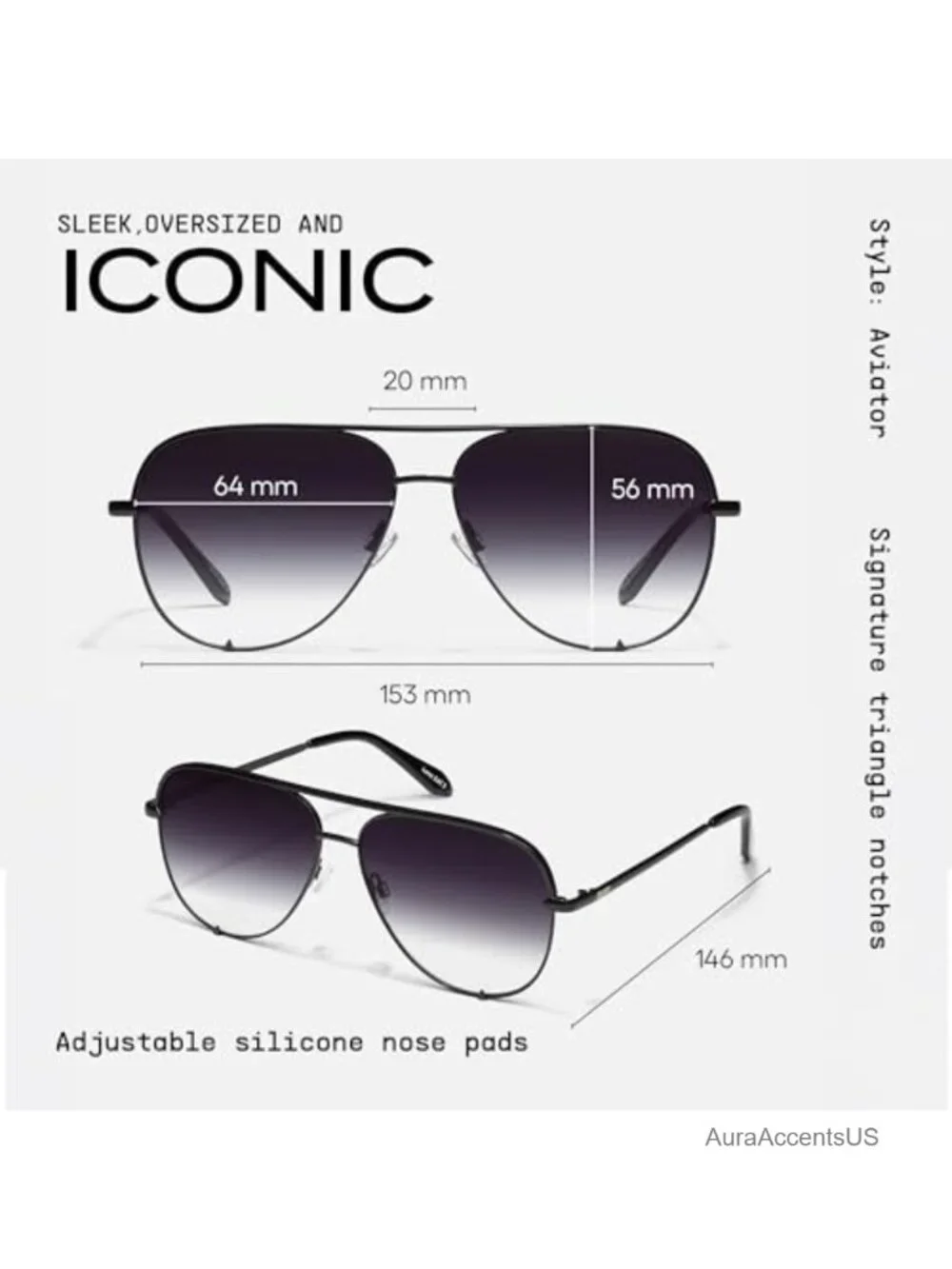 Oversized Polarized Aviator Sunglasses Full Frame Gradient Lens